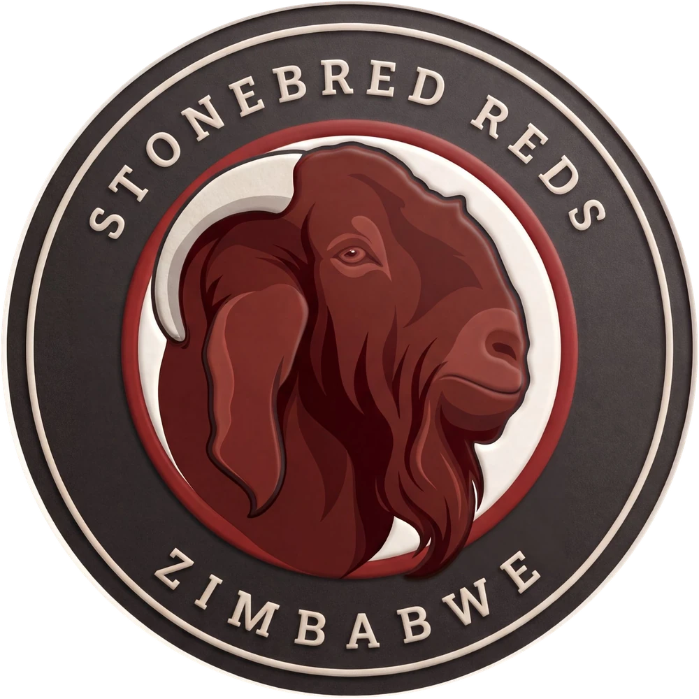 The Stonebred Reds seal: a Kalahari Red buck inside a ring reading Stonebred Reds, Zimbabwe
